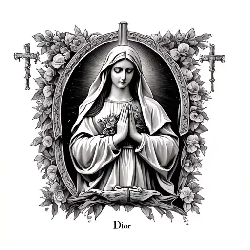 Stone Virgin Mary Praying With A Christian Dior Scarf Print Vail