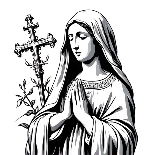 Stone Virgin Mary Praying With A Christian Dior Print Vail