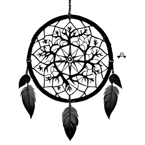 Minimalist Dreamcatcher With Tree Of Life And A Compass