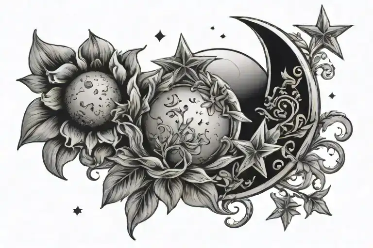 Moon With Flower Shaped Stars