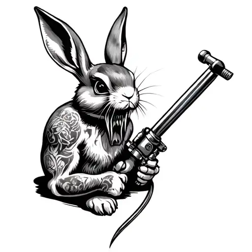 Evil Gruesome Rabbit With Tattoo Machine