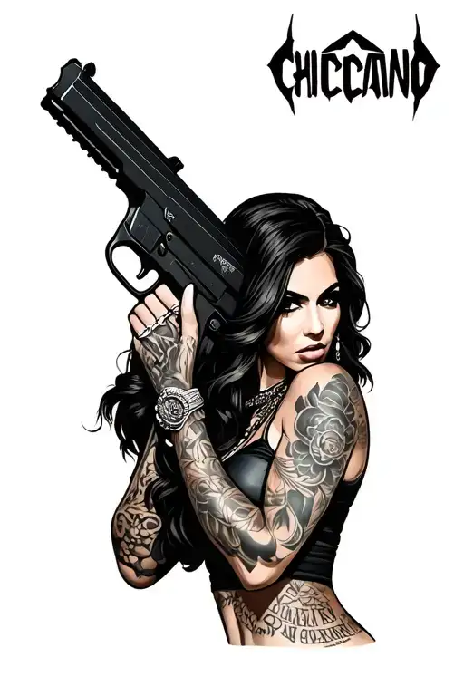 Chicano Style Woman With Gun Wrapped