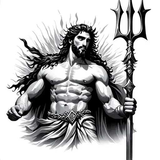Black Poseidon Holding The Trident