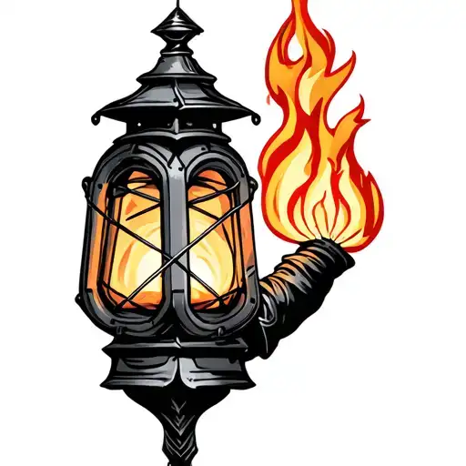 Lantern With Fire Held By A Medieval Warrior Glove