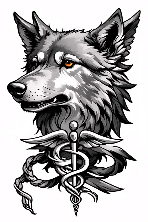 Caduceus And Wolf Head