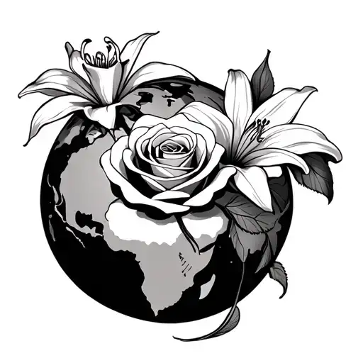 Rose And A Lily On The Globe