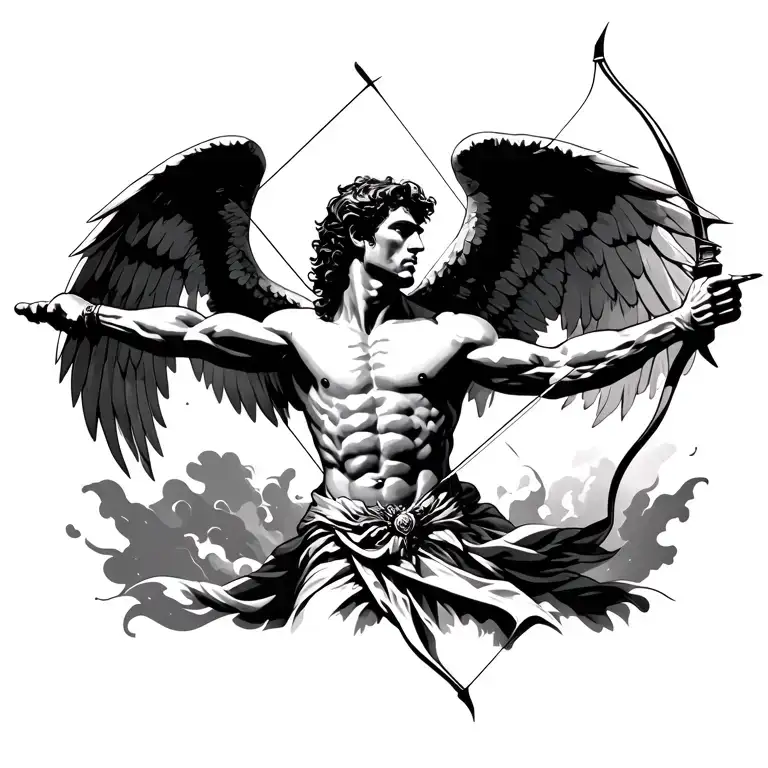 Realistic Male Angel Tattoo Shooting A Bow And Arrow For Your Upper Right Pec