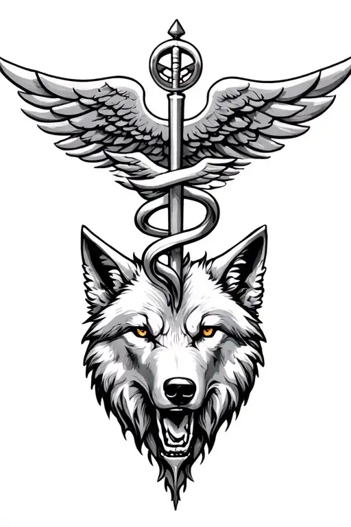 Caduceus And Wolf Head