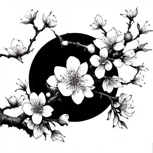 Gothic Style Cherry Blossom Branches Stretching Towards