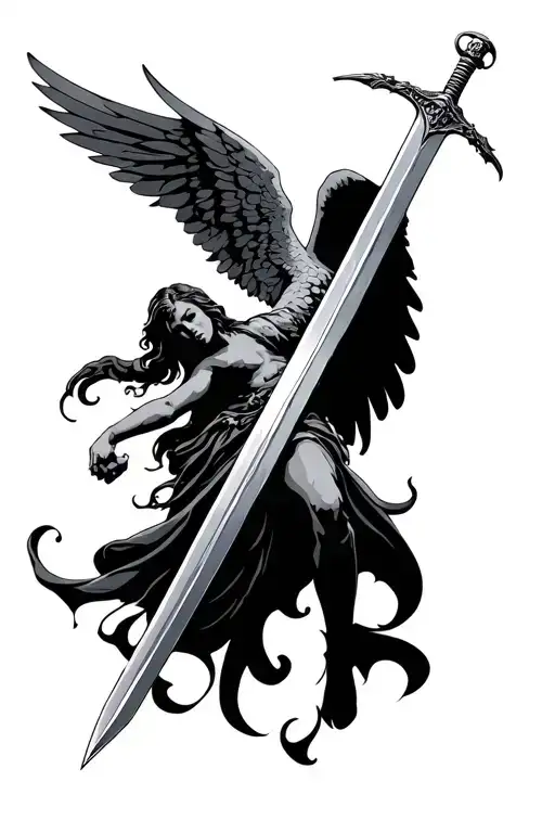 Falling Angel Holding A Sword