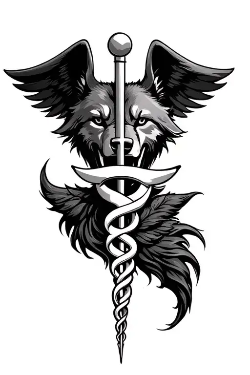 Caduceus And Wolf Head