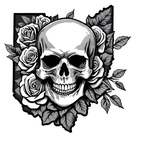 Ohio State With Skull And Roses Intertwined