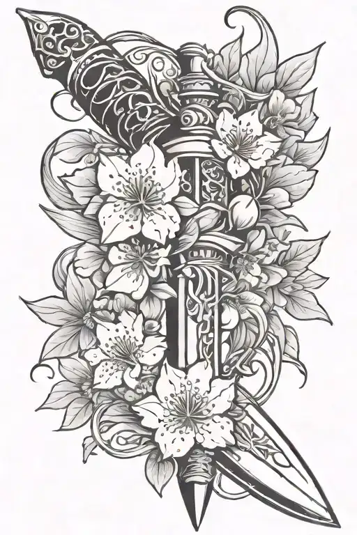 Thin Elegant Fantast Dagger With Cherry Blossom Wrapped Around It