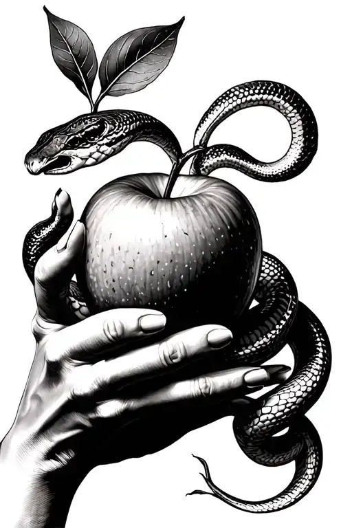 Hand Holding Apple With Snake Around It