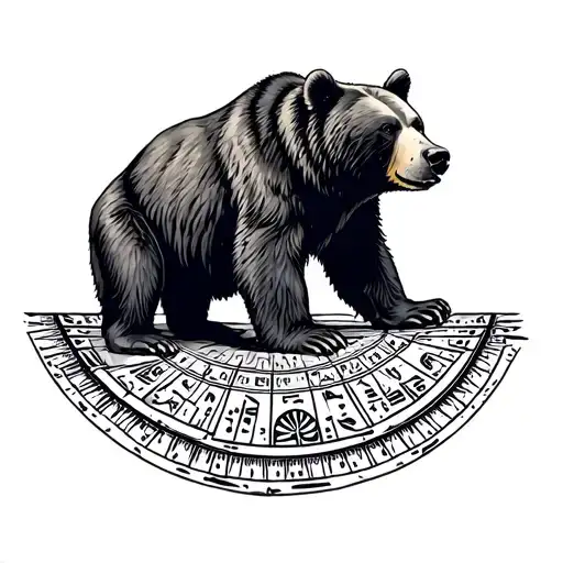 California Bear Mix With Aztec Calendar