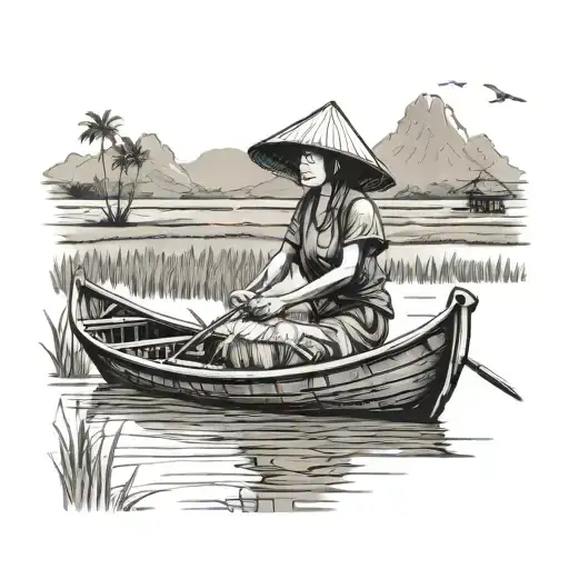 Vietnam Mekong Delta Boat Woman Ricefield Mountain