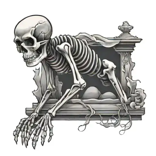 Skeleton Crawling From Grave Stone