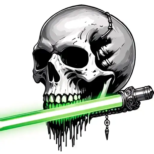 Vicc Rattlehead With A Green Lightsaber Dangling From The Bottom Of The Skull