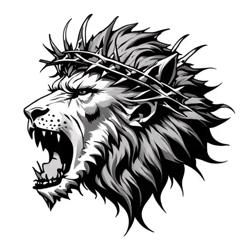 Loin Head With Mouth Open And The Crown Of Thorns