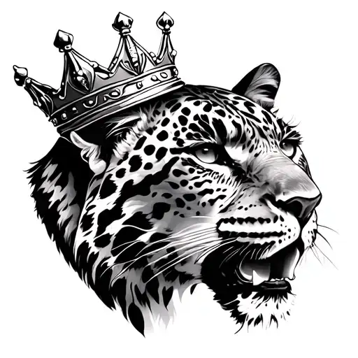 Create A Black And White Tattoo Of A Leopard With A King Crown