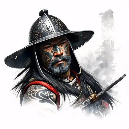 Photo Realistic Ronin Samurai Wearing A Kabuto Helmet With Maedate