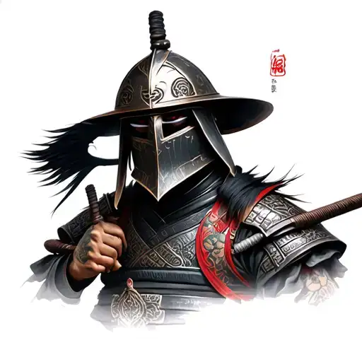 Photo Realistic Ronin Samurai Wearing A Kabuto Helmet With Maedate