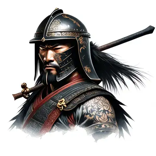 Photo Realistic Ronin Samurai Wearing A Kabuto Helmet With Maedate