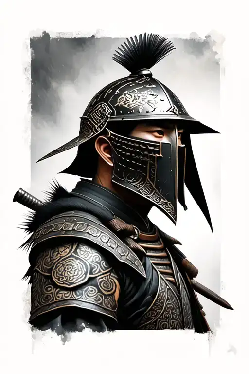 Photo Realistic Ronin Samurai Warrior Wearing A Kabuto Helmet With Maedate Crest