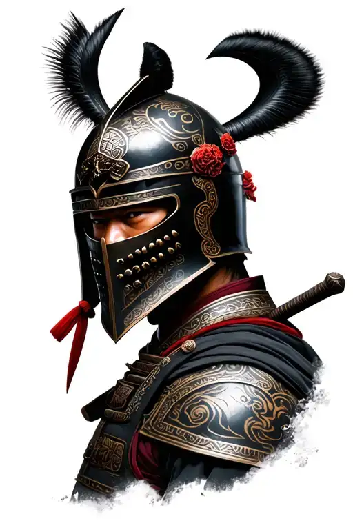 Photo Realistic Ronin Samurai Warrior Wearing A Kabuto Helmet With Maedate Crest