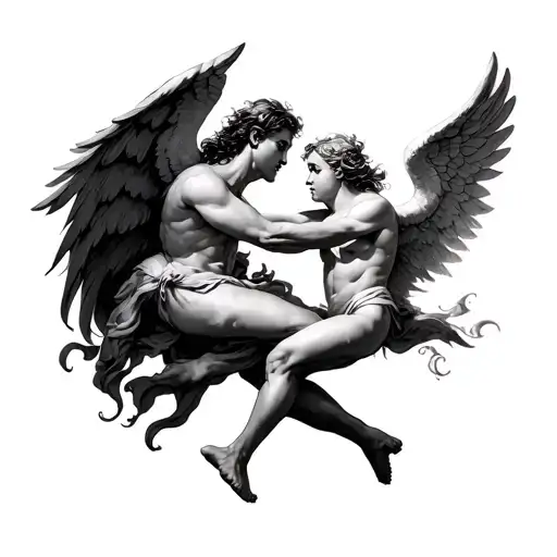 Human And Angel Fighting Each Other