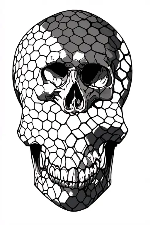 Skull Behind A Dark Black Honeycomb
