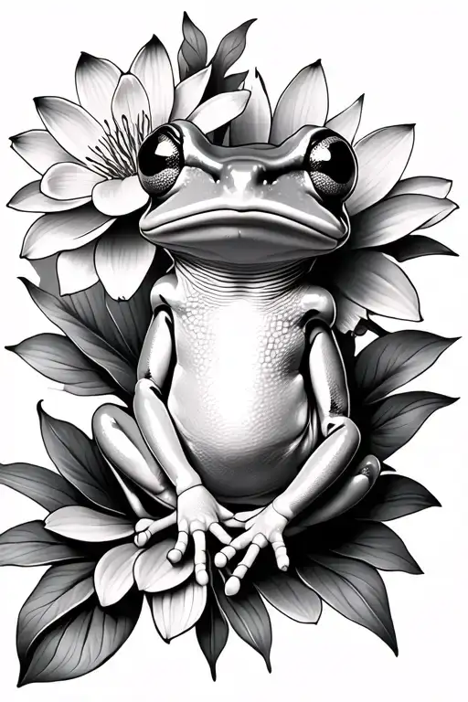 Tree Frog And Flowers Blooming Lotus Flower