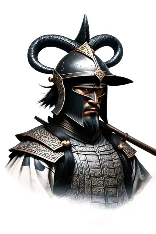 Photo Realistic Ronin Samurai Warrior Wearing A Kabuto Helmet With Decorative Maedate Horns