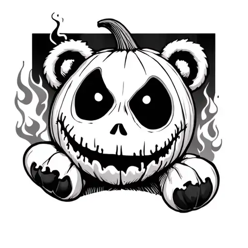Teddy Bear Jack Skellington With Flaming Pumpkin