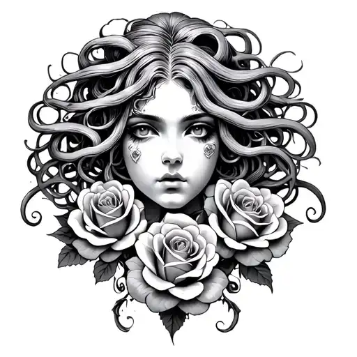 Medusa Beauty Face With Roses