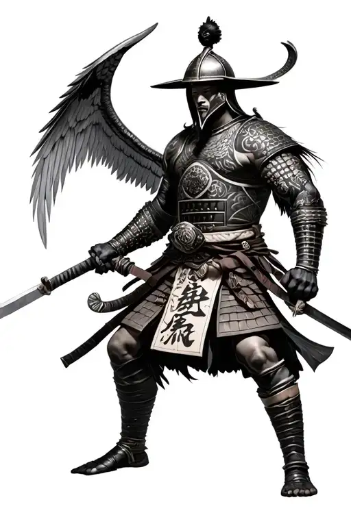 Photo Realistic Ronin Samurai Warrior Wearing A Kabuto Helmet With Mengu And Wings