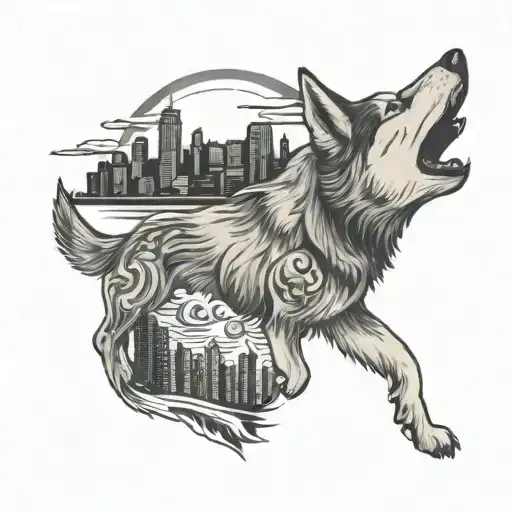 A Siberian Husky Howling At The Boston Skyline