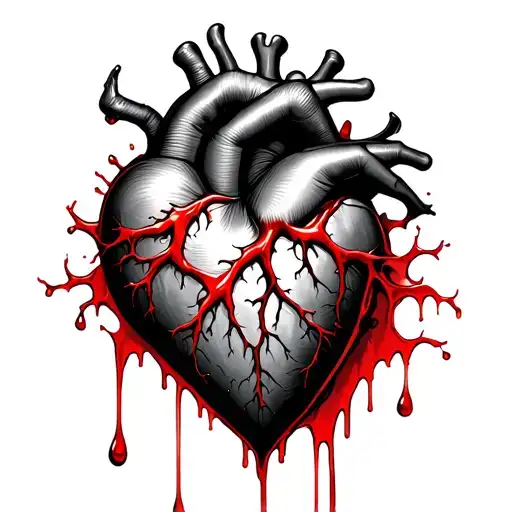 Black Heart Shape With Red Veins And Red Blood Dripping Down Forearm