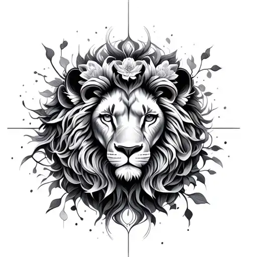 Lion Moon Flower Of Life Symbol Intertwined