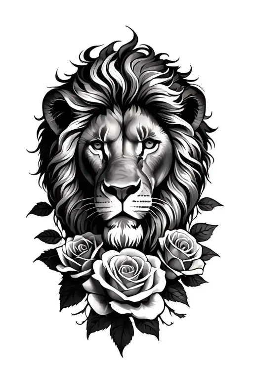 Lion And Roses Intertwined
