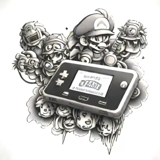 A Nintendo Themed Tattoo Incorporating Iconic Characters And Symbols In A Creative Composition