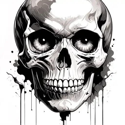 Human Skull With Tie Dye Eyes Staring