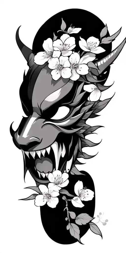 Demon Mask Japanese Cherry Blossoms