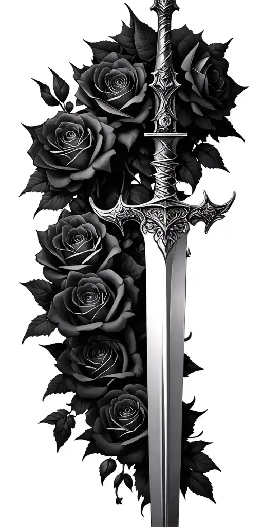 Spiky Thorned Sword Surrounded By Blooming Roses That Dont Touch The Sword