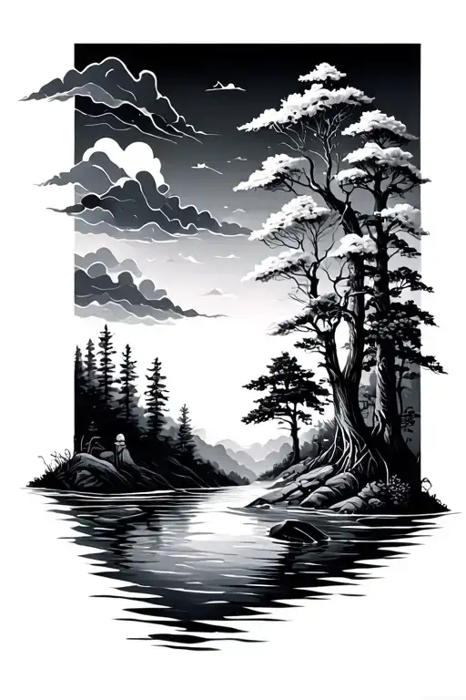 Water And Nature Elements Like Trees