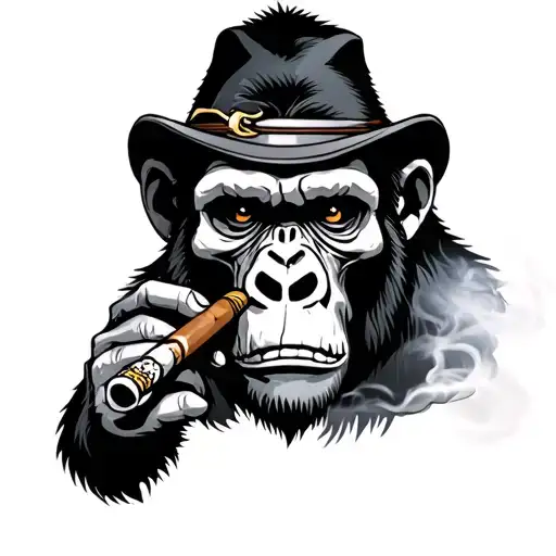 Gorilla Smoking A Cigar Smoking Skeleton Man