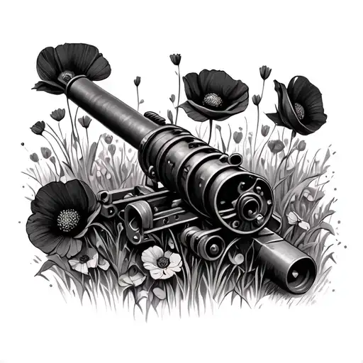 World War 1 Gatling Gun On A Bed Of Poppys