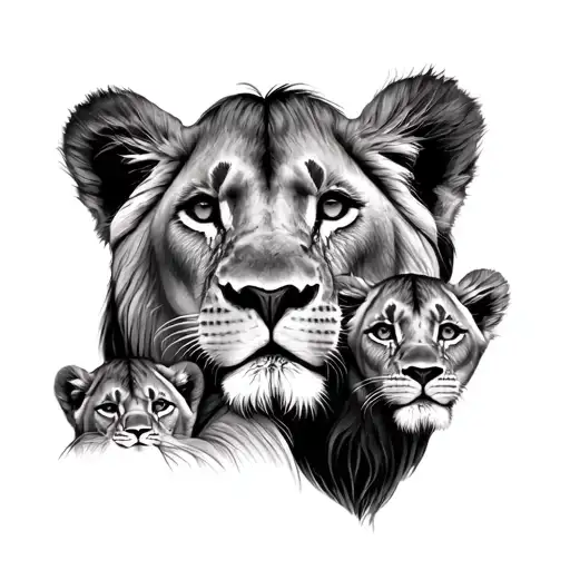 Mommy Lion And Cubs Face Only