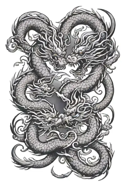 A Tattoo Of 2 Chinese Dragons Circling Eachother With Smoke Swirling Around Them
