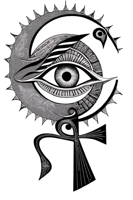 Eye Of Horus And Ra Ankh Sun And Moon Surrounded